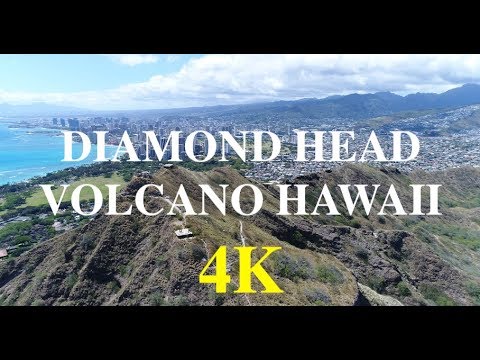 DIAMOND HEAD VOLCANO CRATER, OAHU HAWAII, 4K DRONE