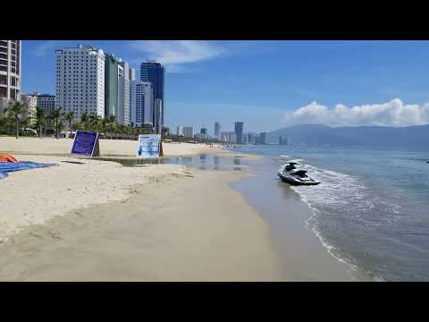 Walking in Da Nang Beach Vietnam Early Time.