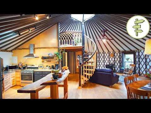 Magical Yurt with Spiral Staircase Loft &amp; Exterior Wooden Shell - Full Tour