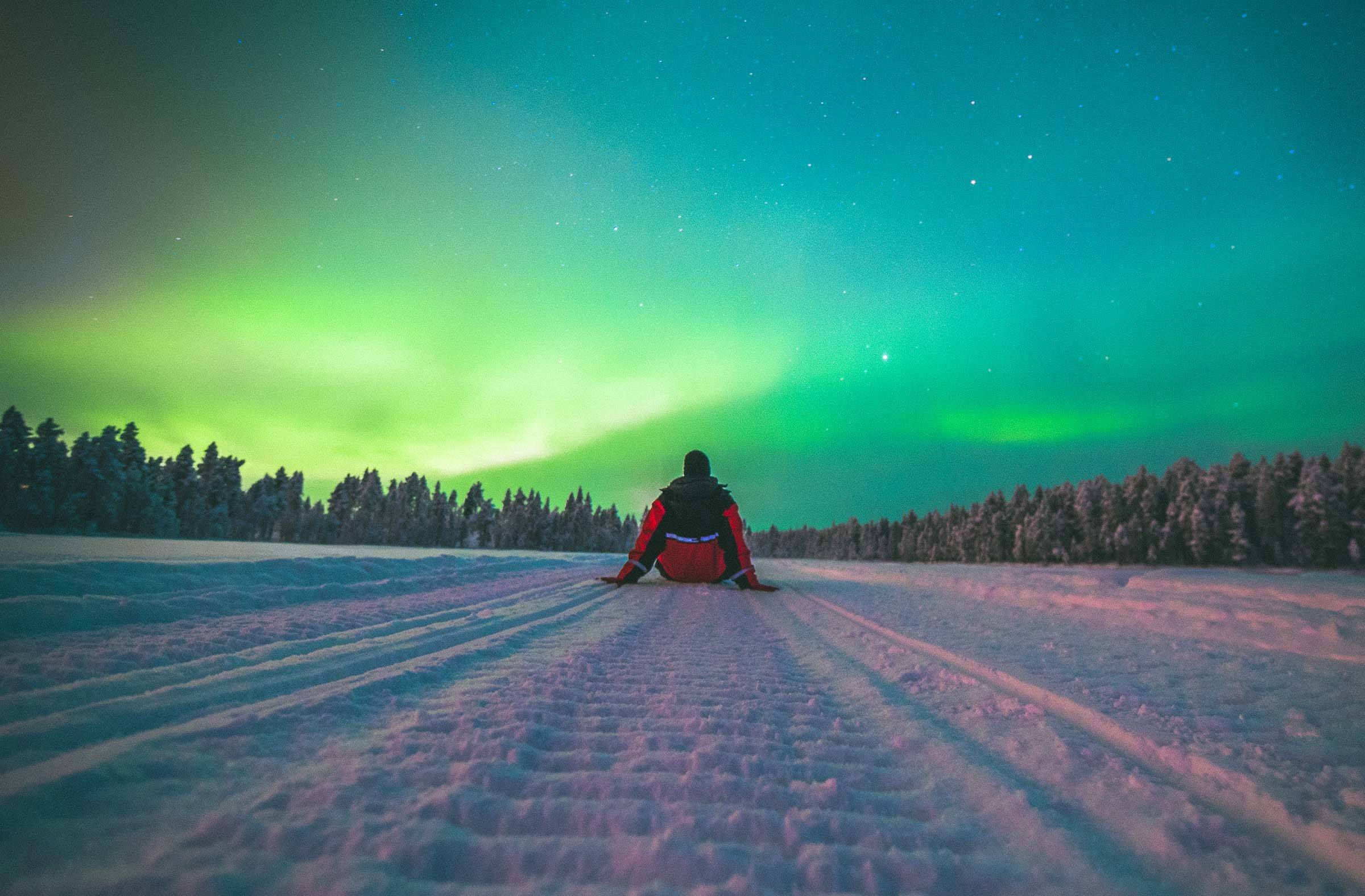 Northern Lights Lapland Finland Snowmobiling