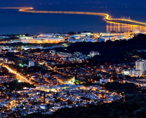 Bayan Lepas area on Penang Island at dusk