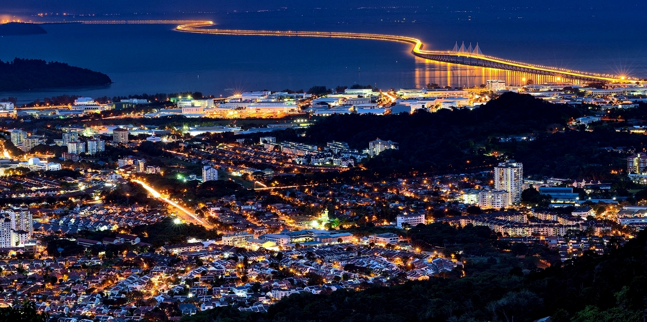 Bayan Lepas area on Penang Island at dusk