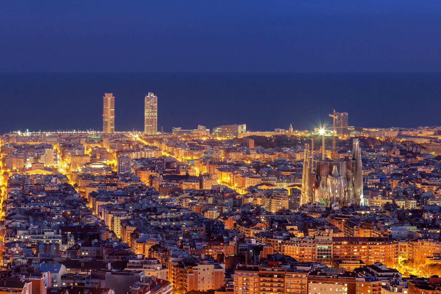 Barcelona skyline panorama at night