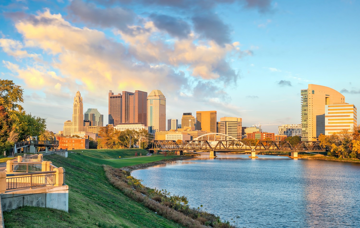 View of downtown Columbus Ohio Skyline at Sunset