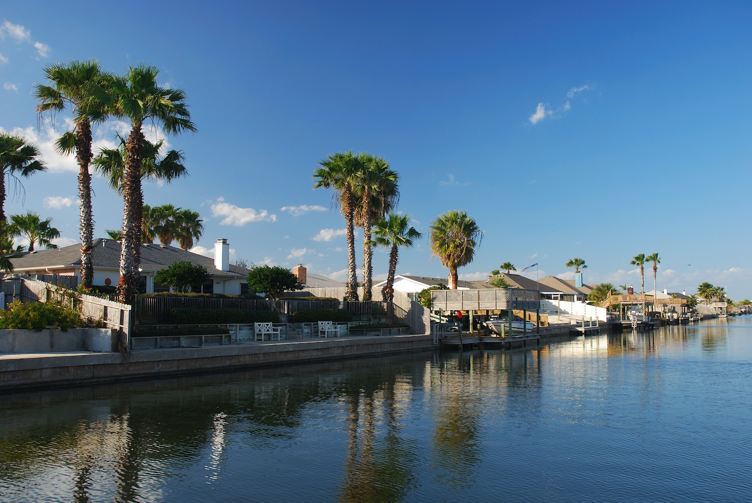 Houses on the water in Padre Island, Texas