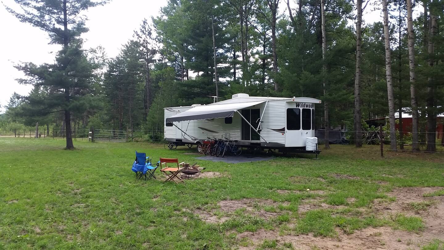 RV glamping michigan on a farm