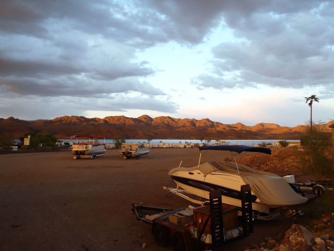 Boats parked next to Lake Havasu