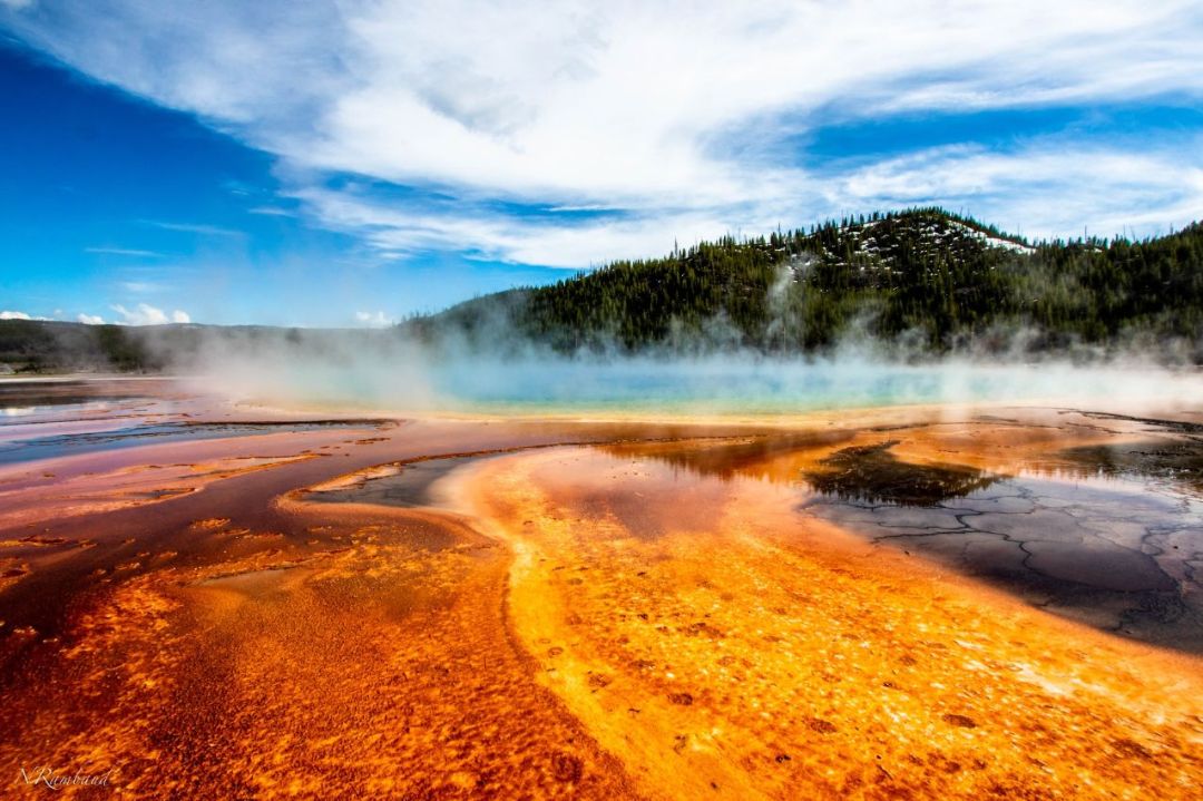 Orange and blue spring in Yellowstone