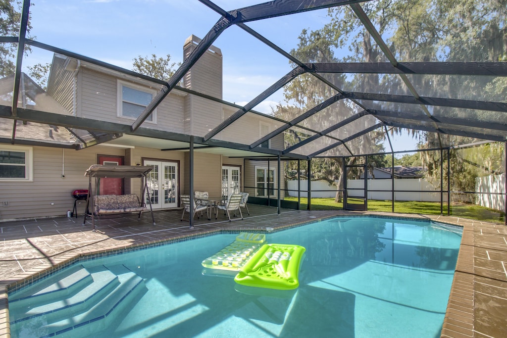 tampa florida large home private heated pool backyard view