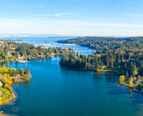 Bainbridge Island Panoramic Aerial Birds Eye View Winslow Seattle Mount Rainier Eagle Harbor