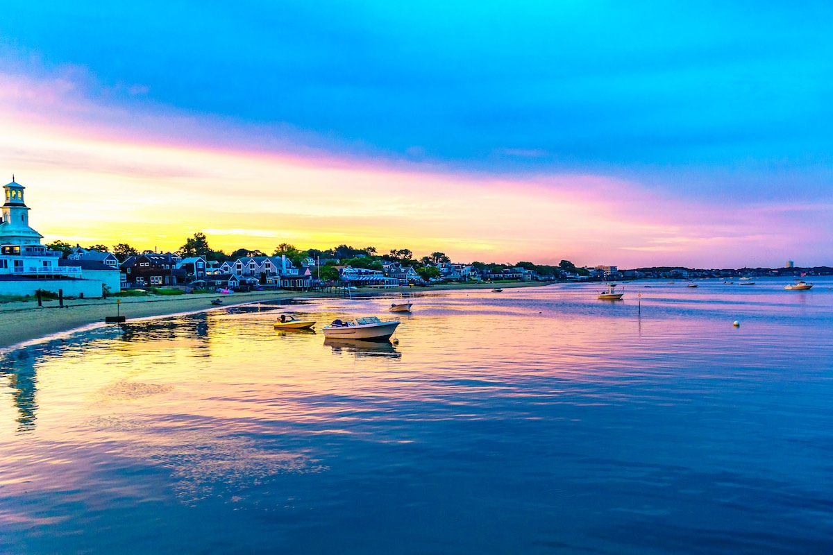 Ships and boats in the Provincetown Marina during sunset Provincetown, MA