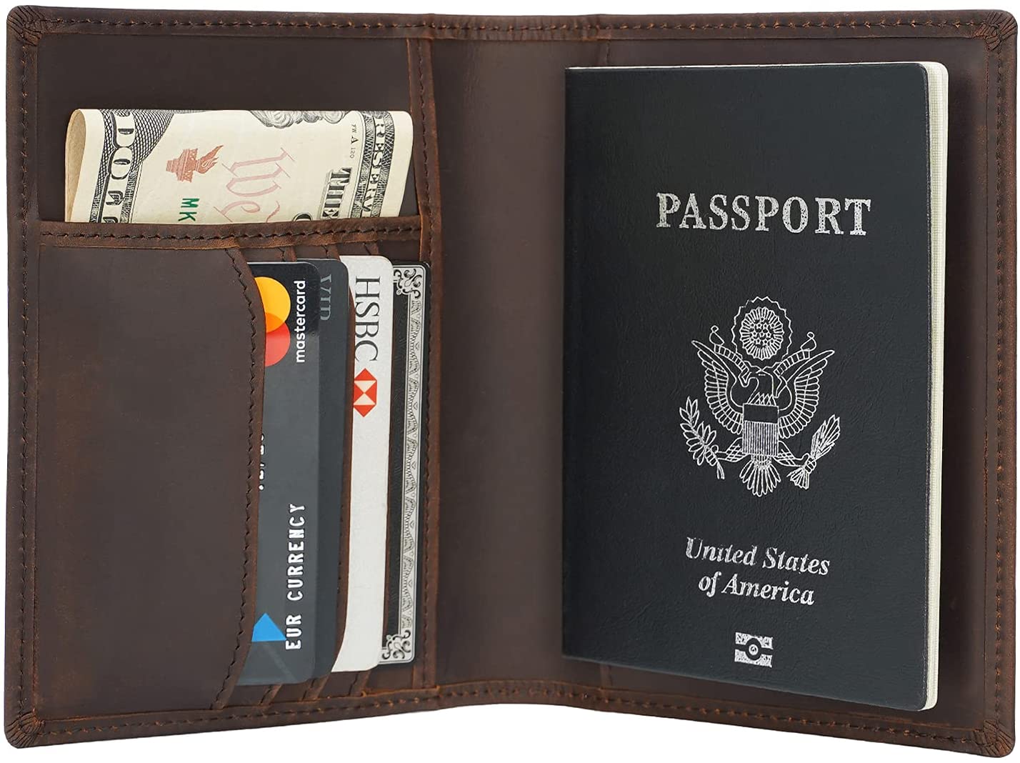 Leather Passport Holder Travel Bifold Wallet For Men