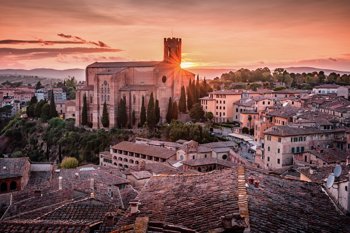 Beautiful amazing view over Siena in Tuscany on a sunset in Italy