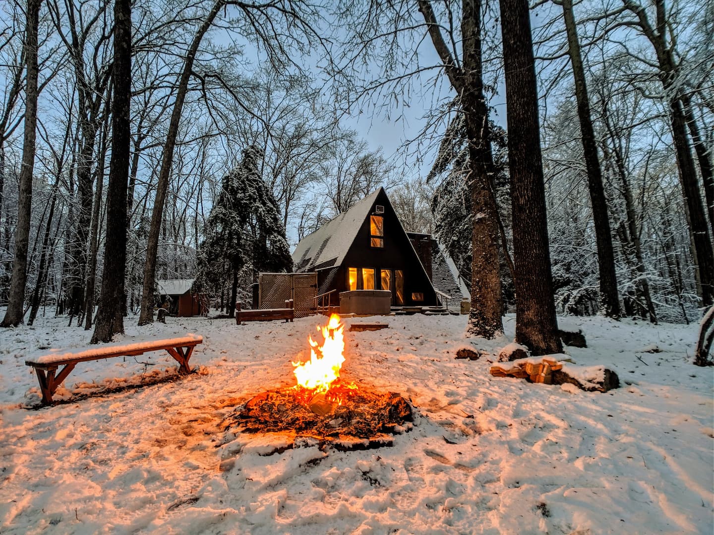 Luxury Cabins in Poconos A frame with hot tub close to camelback skiing