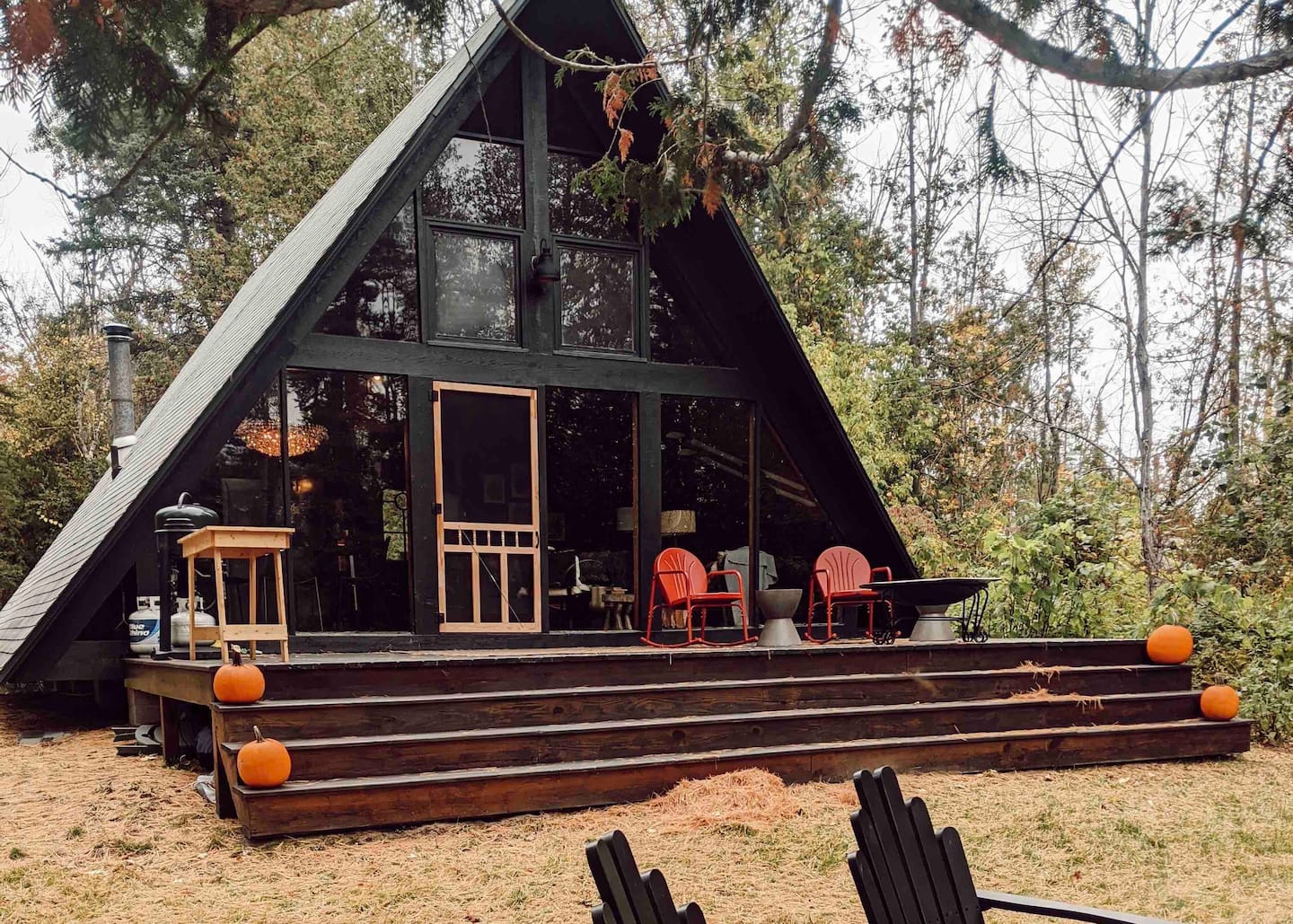 Secluded Cabins in Michigan A frame Riverfront with fire pit