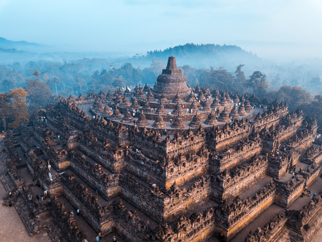 Aerial view of Borobudur world biggest Buddhist Temple