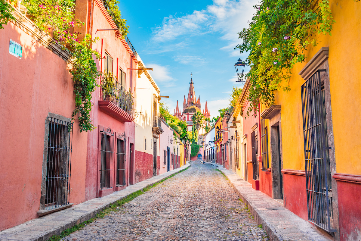 Beautiful streets and colorful facades of San Miguel de Allende in Guanajuato, Mexico