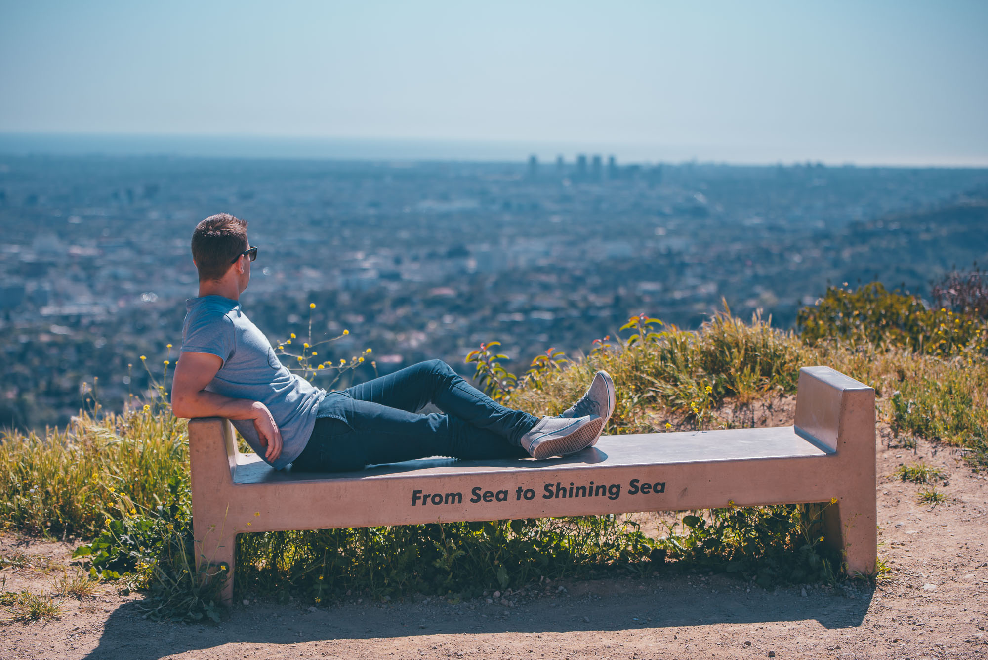 Man sitting on bench in Runyon Canyon