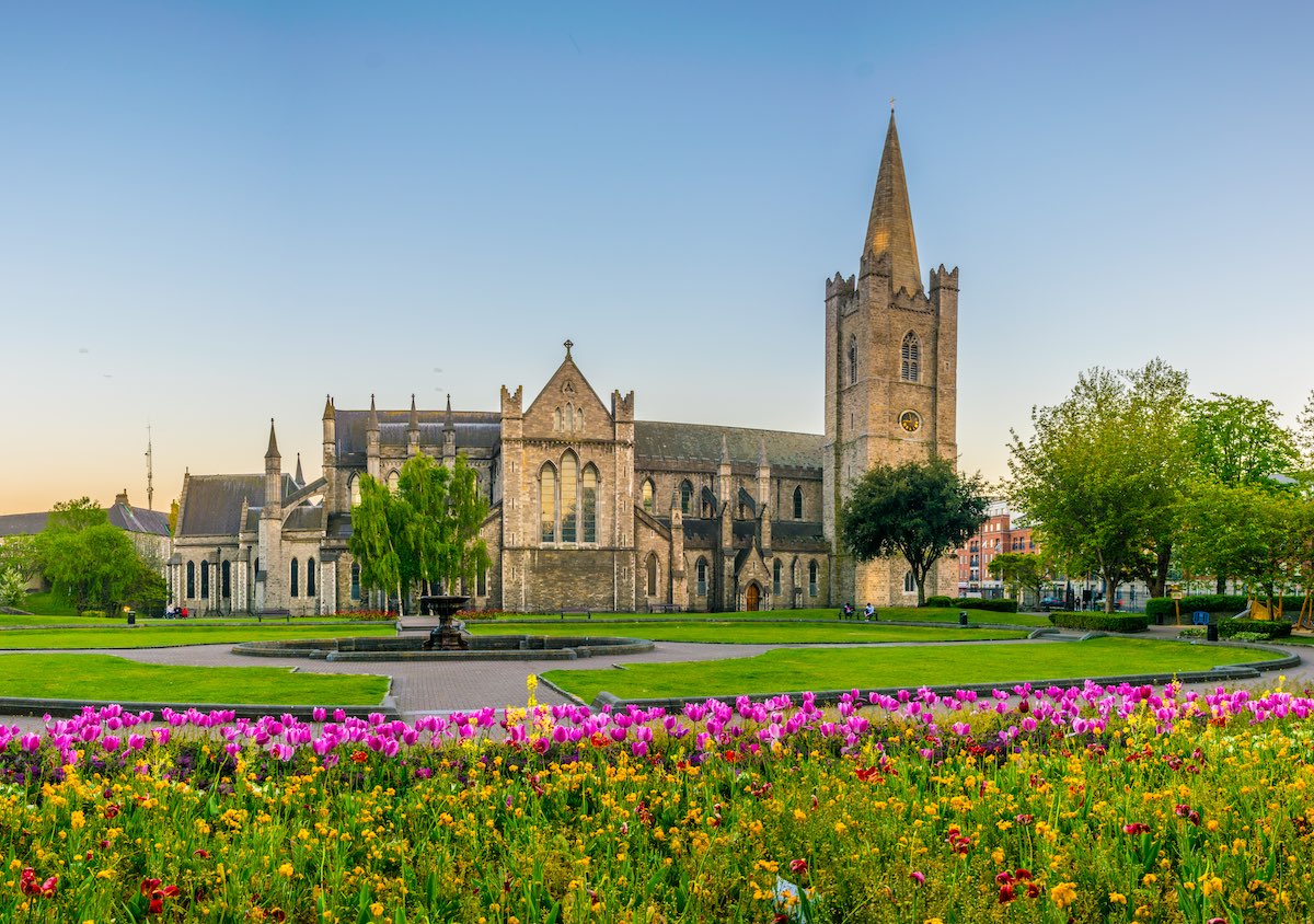 Night view of the St. Patrick's Cathedral in Dublin, Ireland