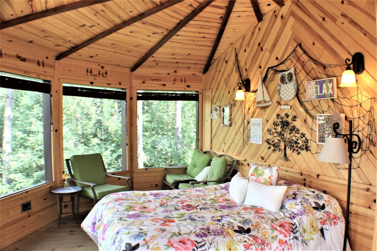 Double bed inside a treehouse