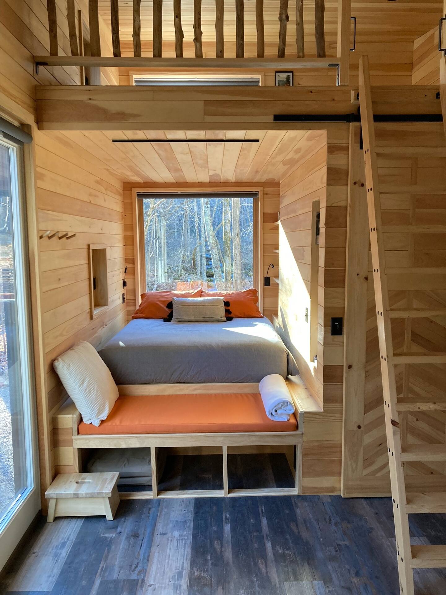 Inside a wooden cabin