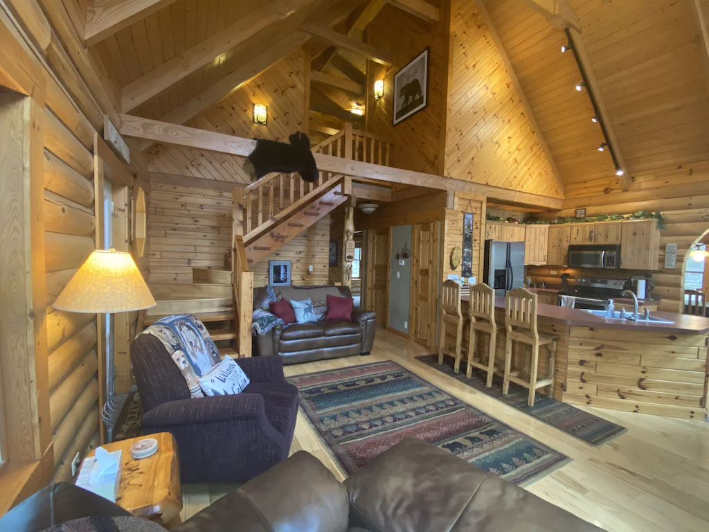 Inside a luxury wooden cabin