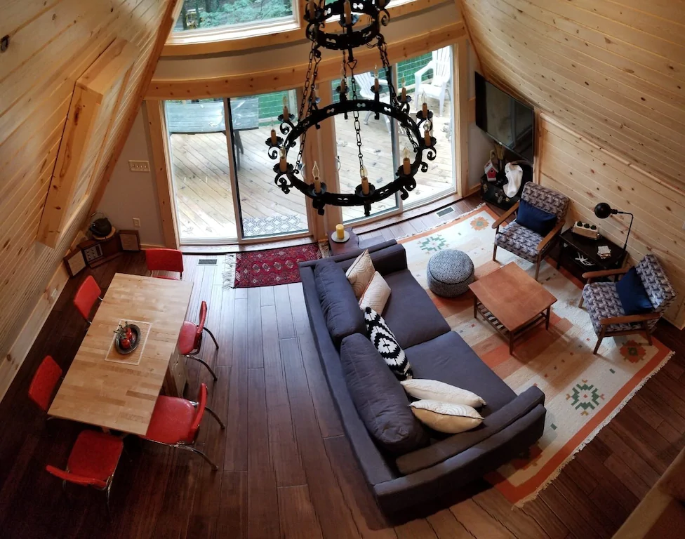 Interior of an a frame cabin