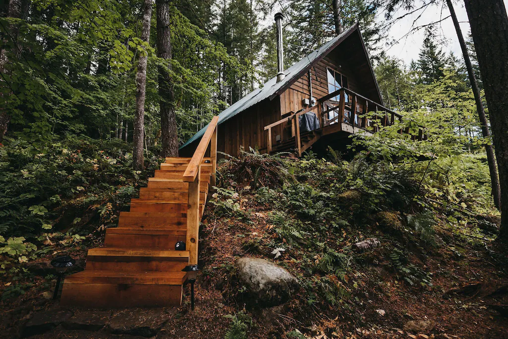 A staircase leads to the cabin