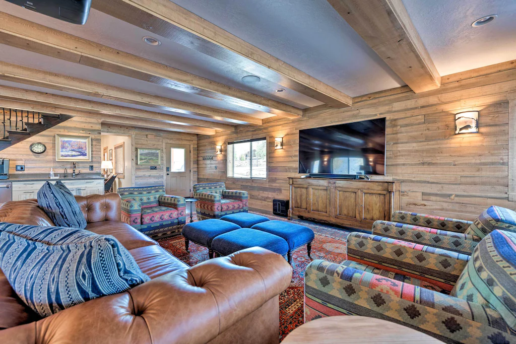 Inside the wood decorated cabin lounge