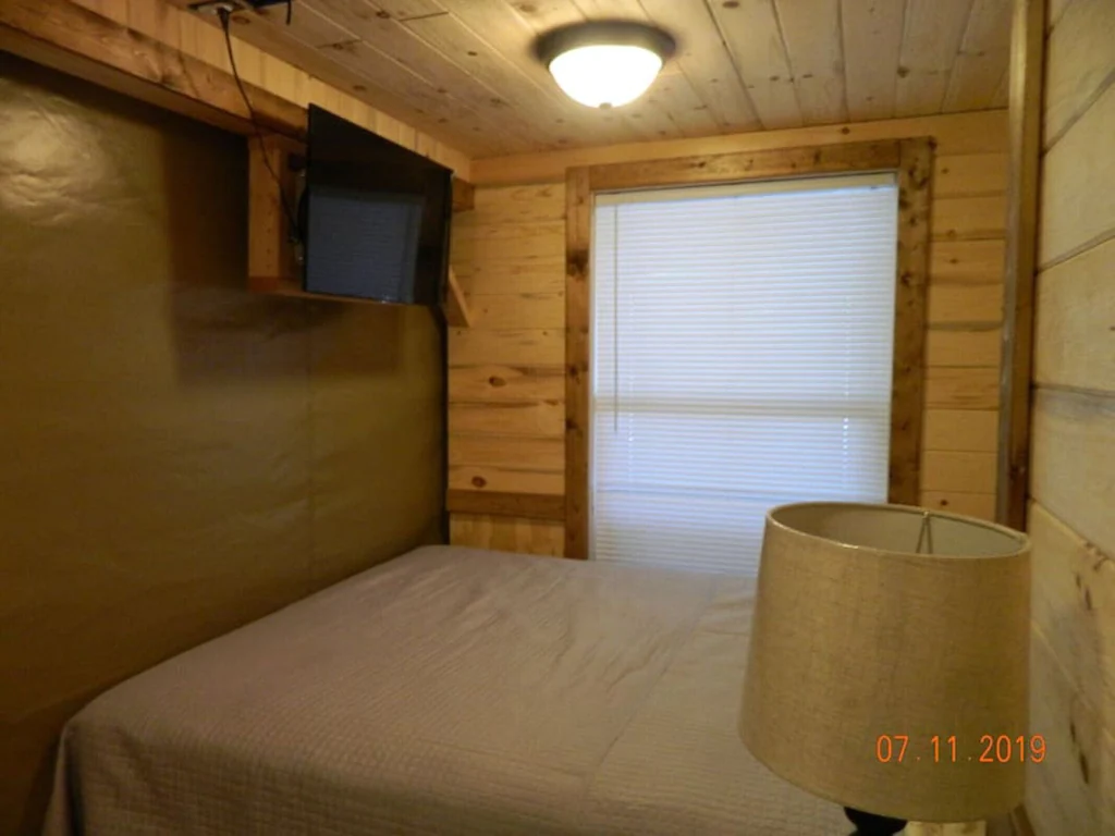 Inside the cabin a double bedroom