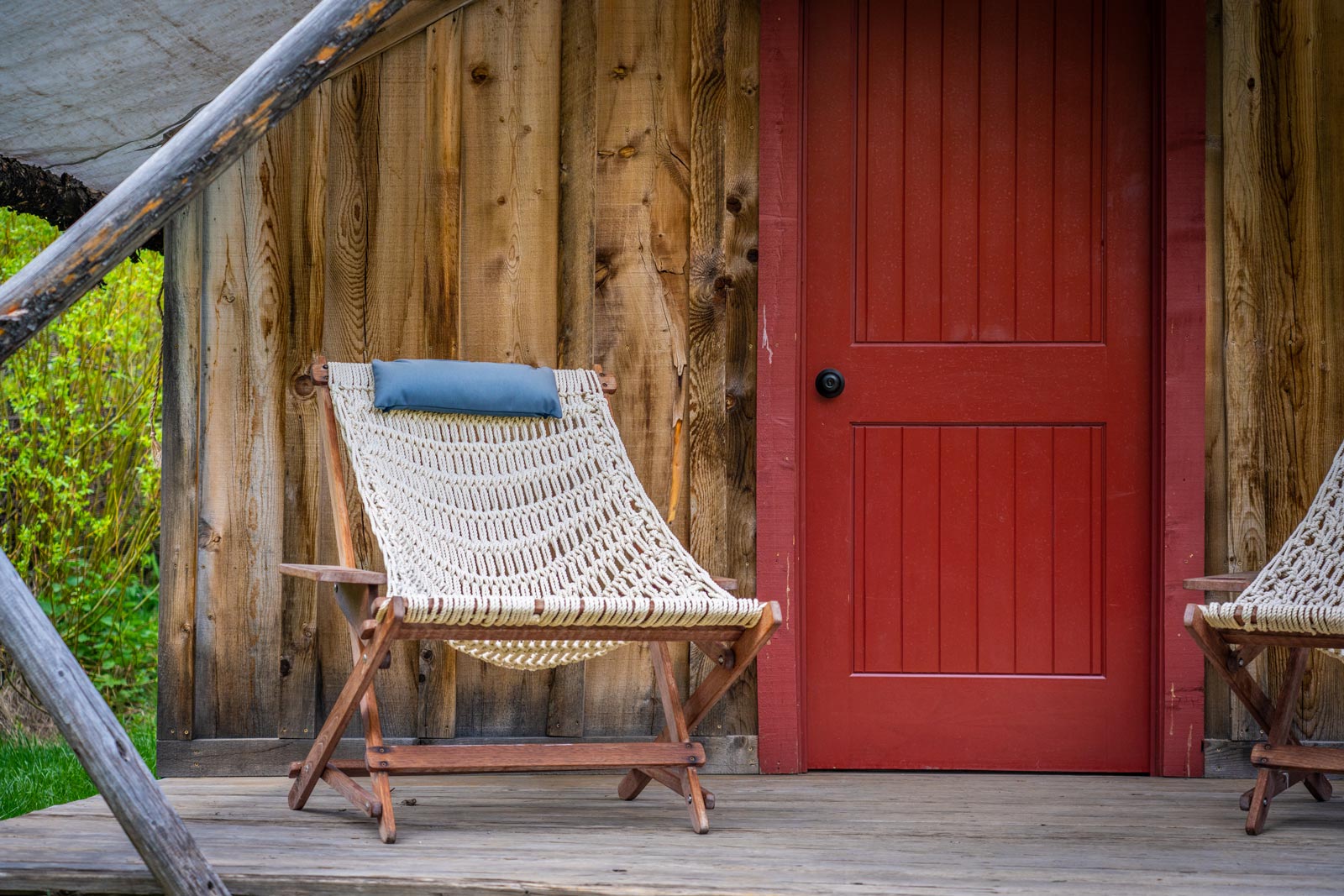 Deckchair outside a cabin rental