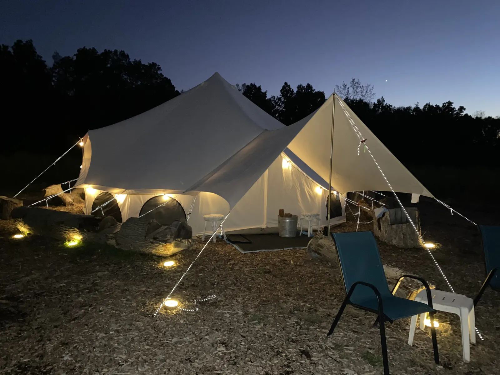 Canvas tent at sunset