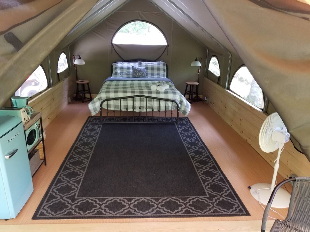 Inside a tent