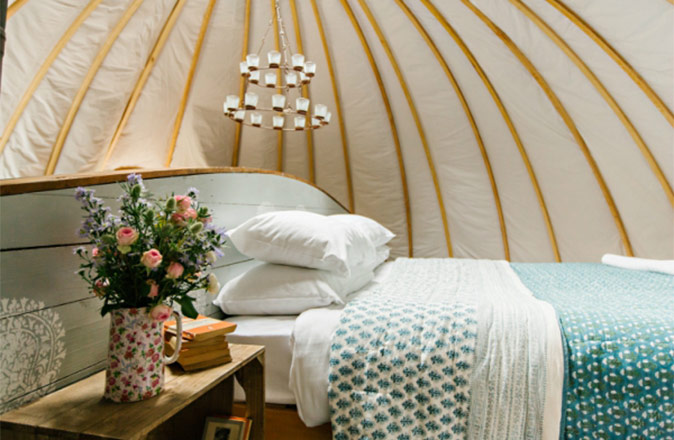 Glamping yurt bed